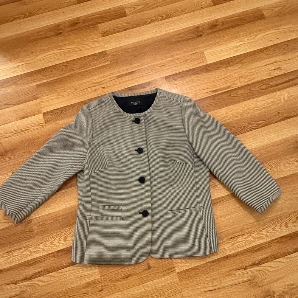 Talbots Signature Petite Medium Striped Cotton Jacket‎ Lined Button Front
